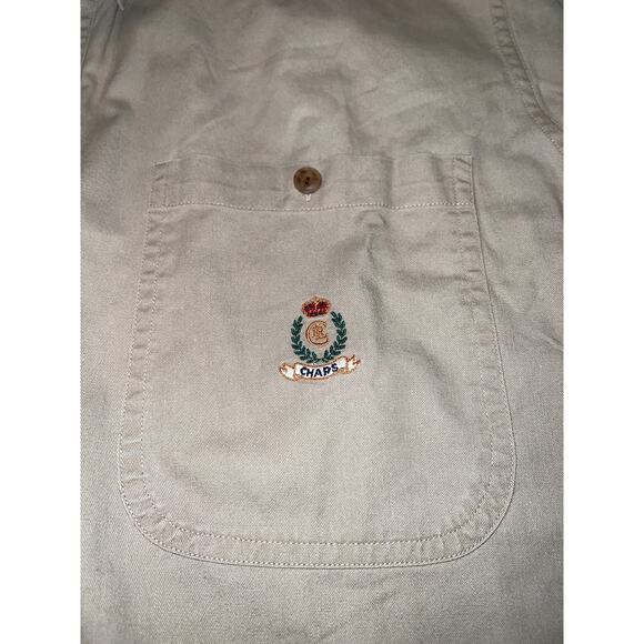 Vintage Chaps Ralph Lauren Shirt Medium Beige Crest Button Up Long Sleeve Mens - Picture 3 of 5